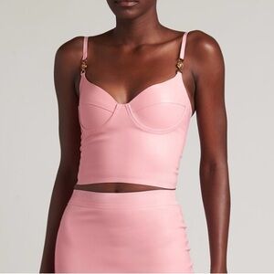 Versace Latex Pink Corset Top with Gold Medusa Hardware Size Small